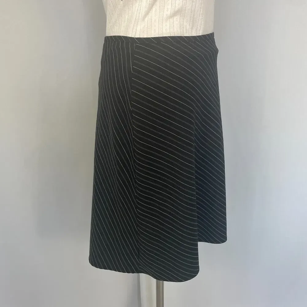 Y2K Mini Skirt Size 8 Black Pinstripe Low Rise A Line Office Siren Geek Chic Vtg